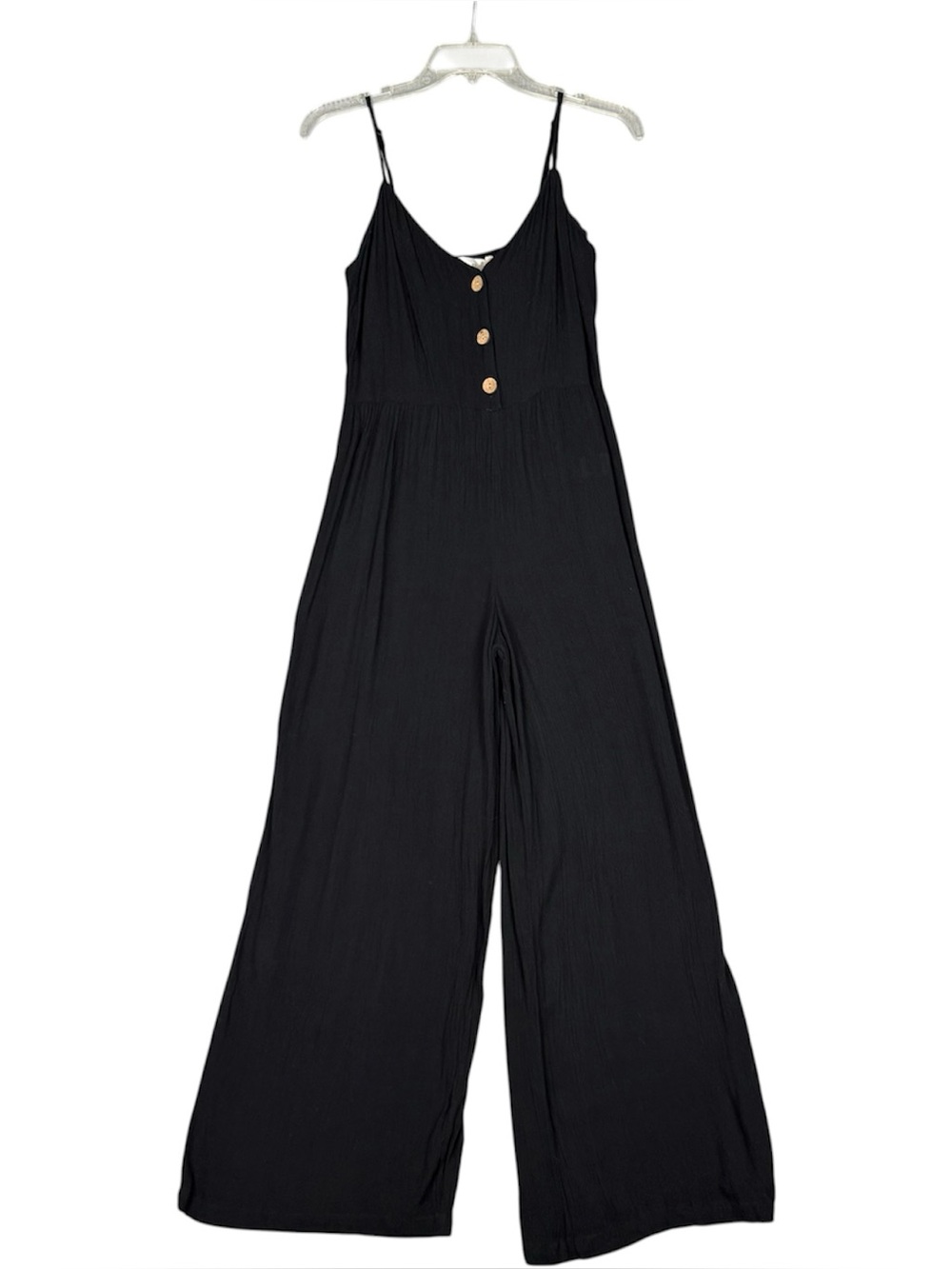 RD Style Black Wide Leg Jumpsuit Medium Rayon Button Front Cami